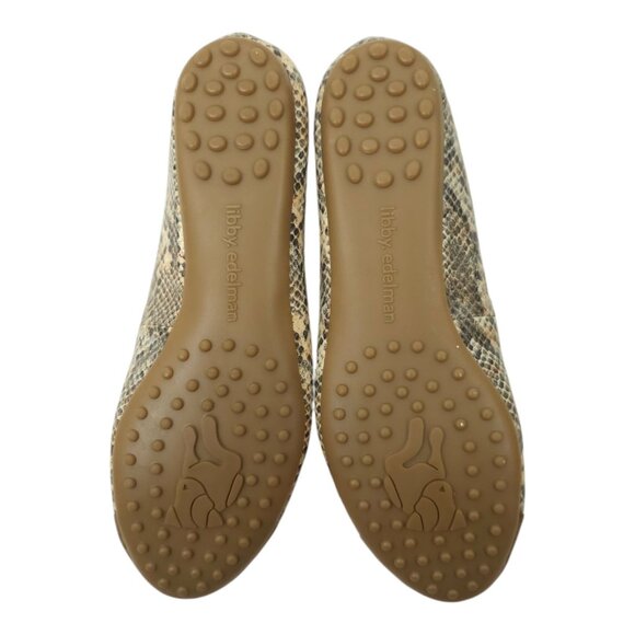 Libby Edelman Snakeskin Print Flats Women 8.5 M Golden Bronze Bow Toe Rhinestone - Picture 7 of 16